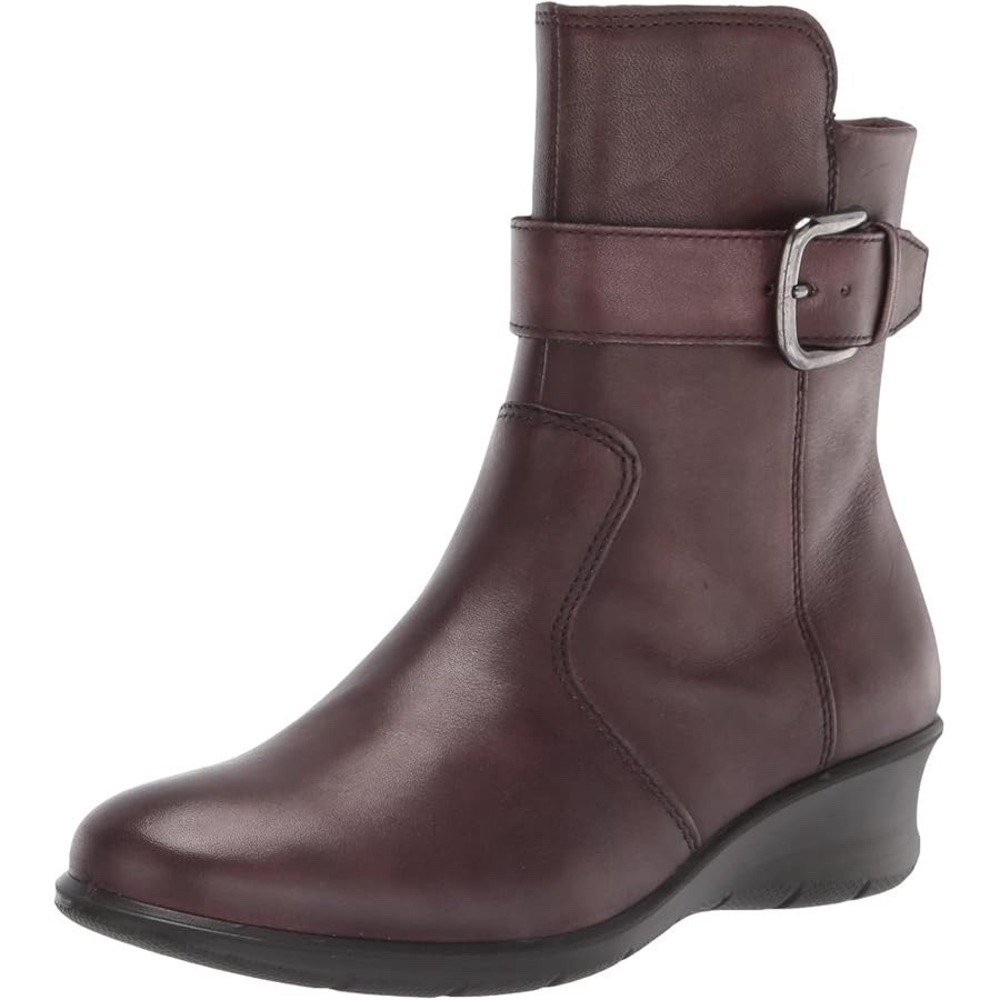 NWOB Ecco Finola Brown Zip Buckle‎ Leather Ankle Boots Wedge Size US 5-5.5